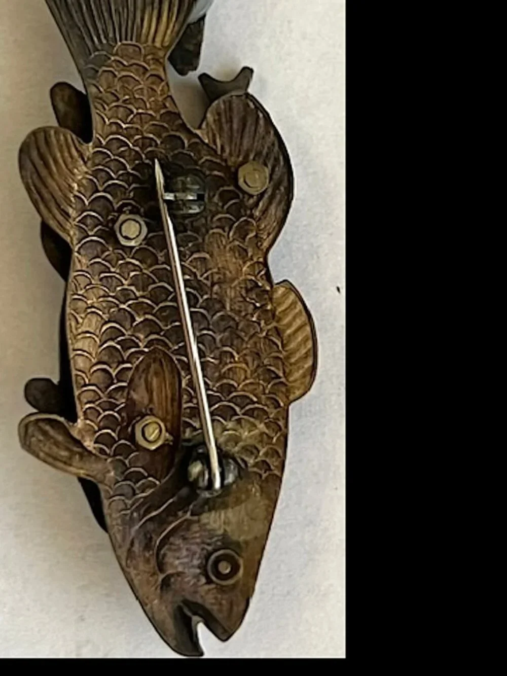 Vintage FISH Brasstone Steampunk Brooch Thomas Mann Style